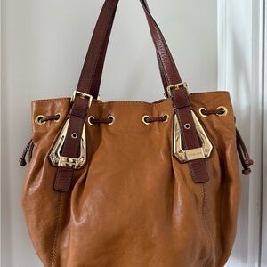 Michael Kors Brown and Gold Leather Tote with Slouchy Silhouette